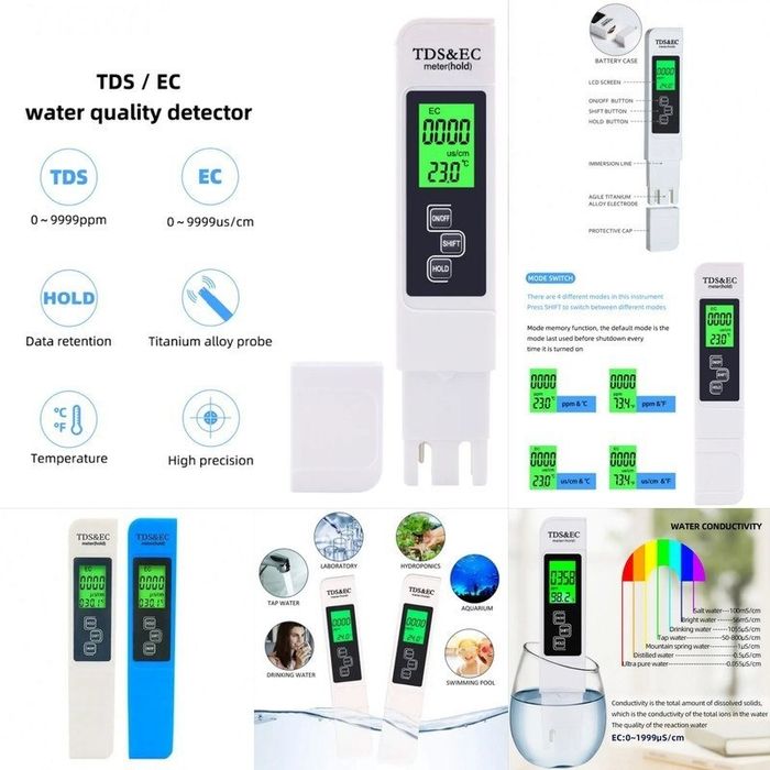 TDS metr, pH metr va Suv analizatorlari (7 in 1 Smart Bluetooth)
