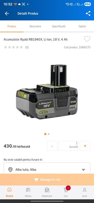 Ferăstrău sabie Ryobi RRS18 cu acumulator 4 Ah Li-Ion 18 V