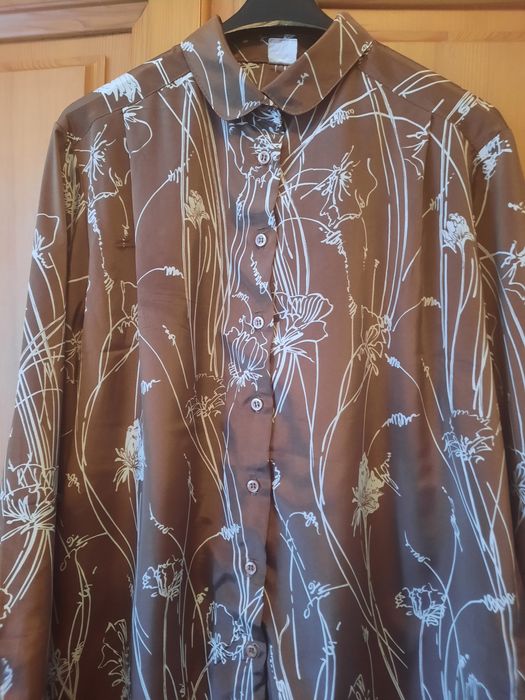 Minunată bluză maro cu imprimeu crem mărimea 48-50