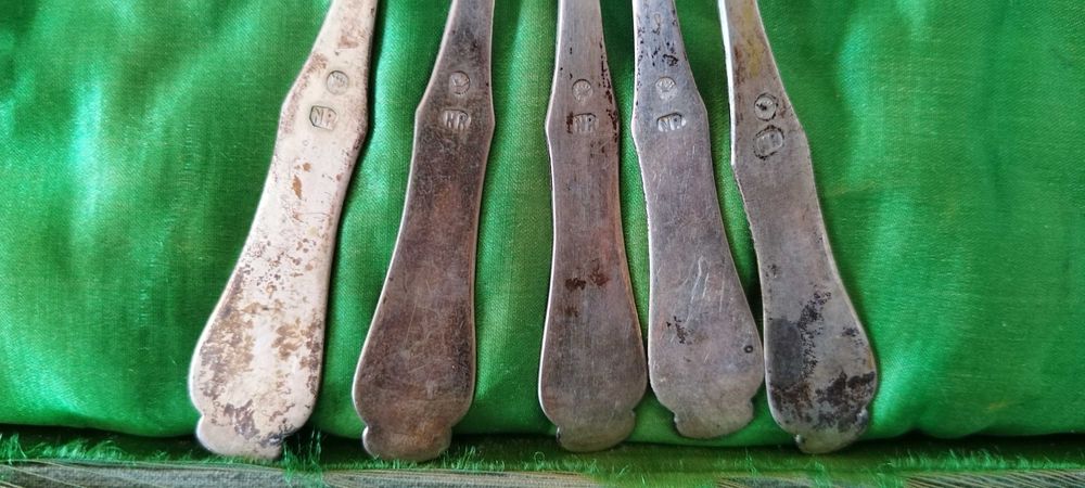 lingurițe,argint marcat, parțial aurit