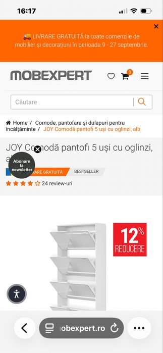 Pantofar alb cu 5 usi cu oglinzi Mobexpert