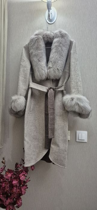 Палто алпака с естествен косъм от лисица