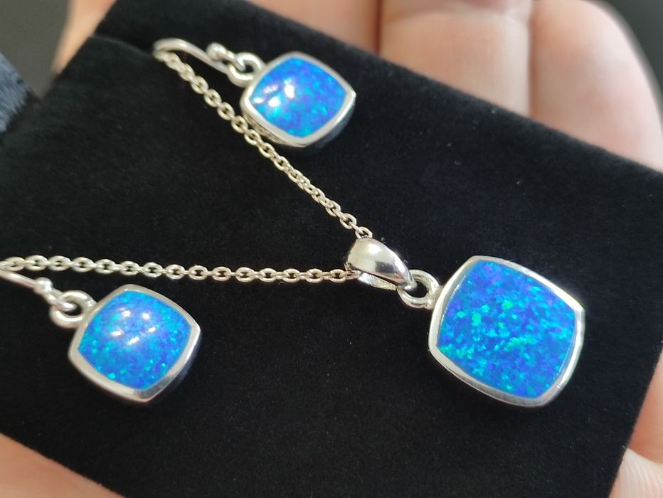 Сребърен Комплект / Опал / Обеци / Висулка / Бижута