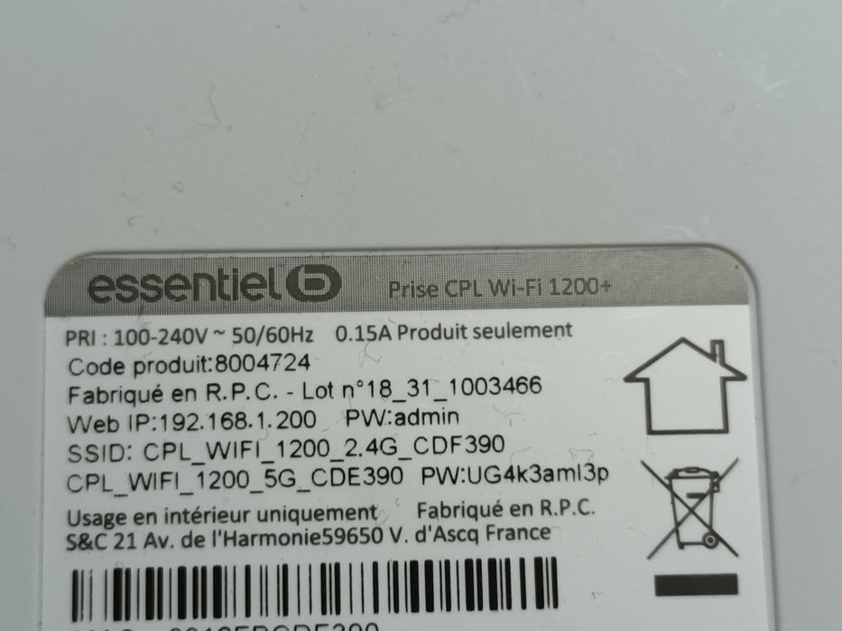 Bridge Range Extender Dual-Band CPL Wifi Essentielb DUO Wifi 1200+