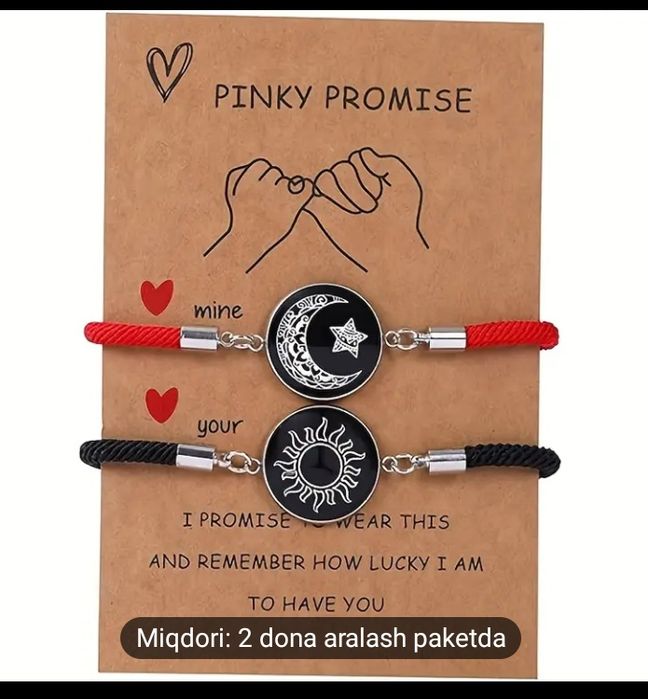 2 dona Juftlar uchun Quyosh va Oy Jozibali Brasletlari - Yorqin Qora