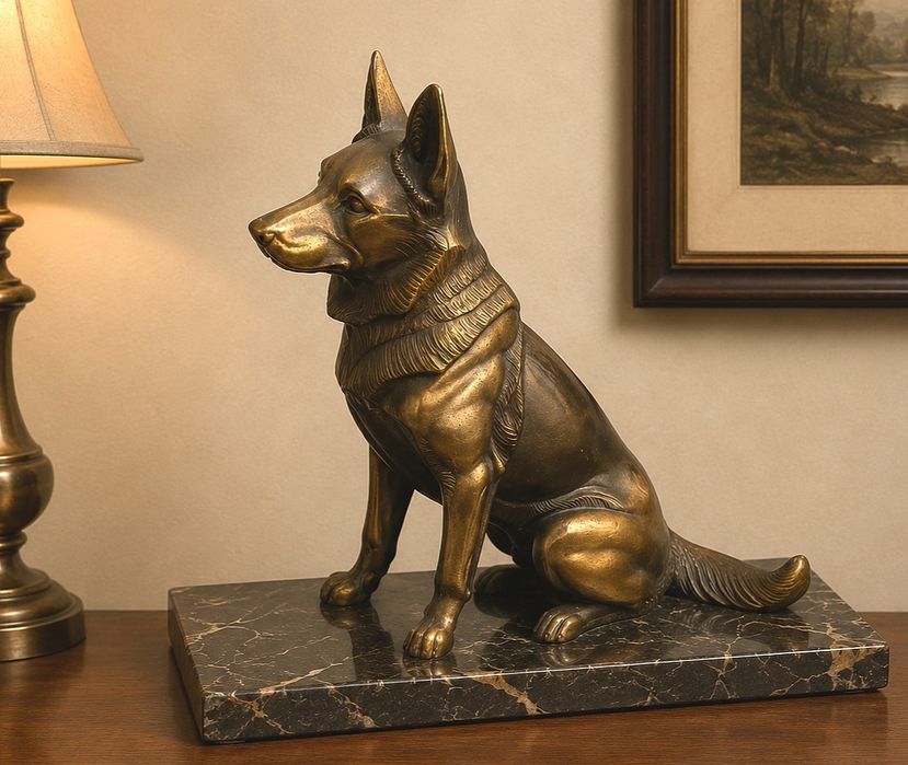 Sculptura deosebita din bronz pe soclu din marmura ,piesa deosebita cu