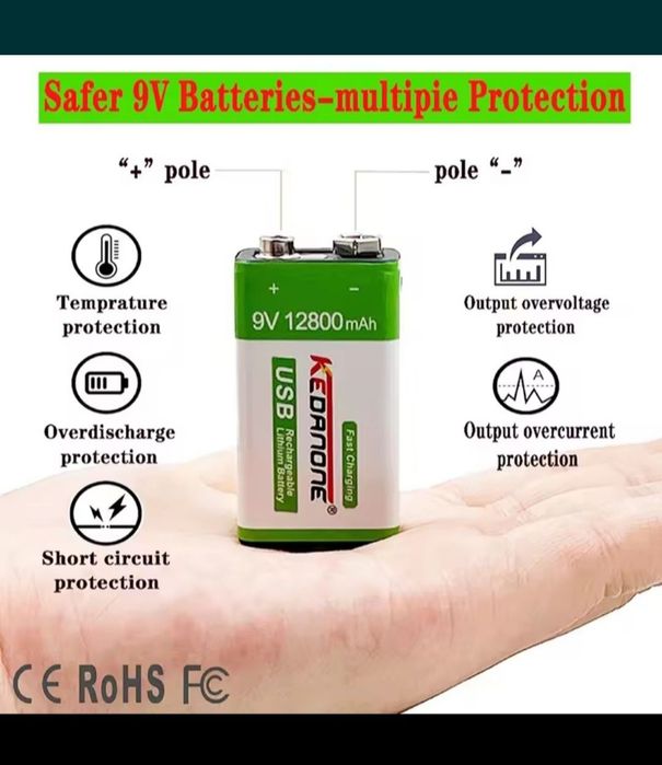 9 V вольт Аккумулятор Крона батарейка заряжаемая для металлоискатель