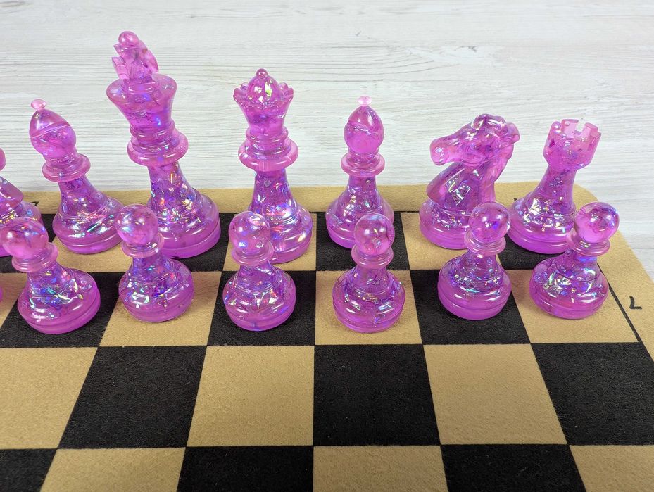 Set Piese de Șah Și Dame Glitter holografic ROZ/MOV