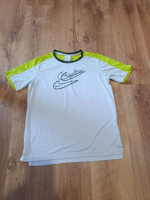Nike - Фитнес тениска с Dri Fit, Бял, Лайм зелено, 158-170 см