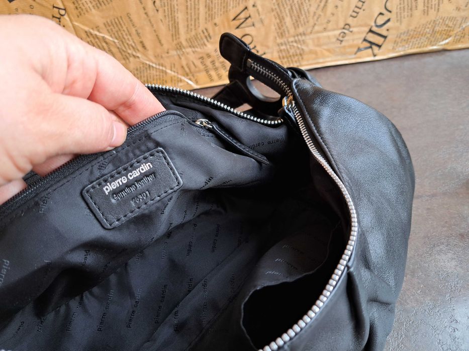 дамска чанта,Pierre Cardin-черна кожена торба-естествена кожа