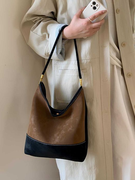 Сумка шоппер 2 в 1 женская, хобо на плечо, замшевая, повседневная