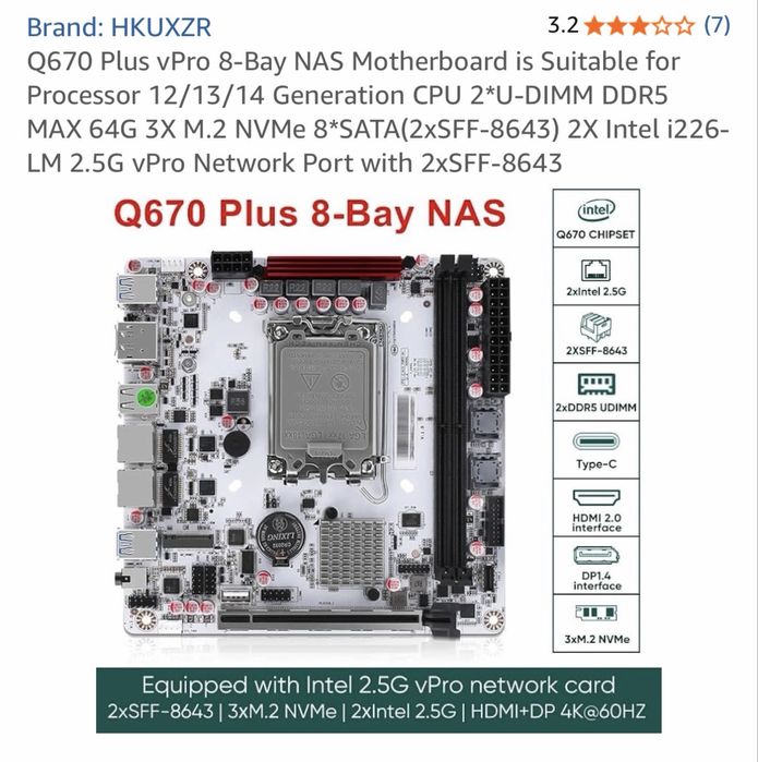 Placa de baza i NAS Q670  intel vPro 8 bay LGA 1700