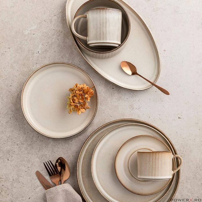 Platou oval din ceramica crem, 32x18cm, Evia calitate superioara,