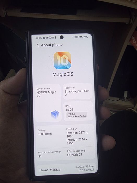 Telefon pliabil fold Honor magic V2 512 stocare 16 GB RAM