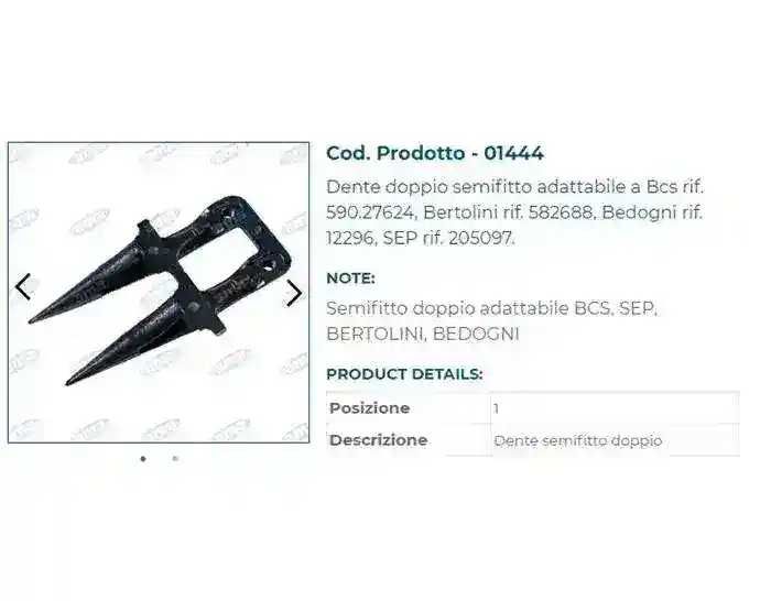 dinte cositoare dublu BCS bertolini bedogni acme piese BCS