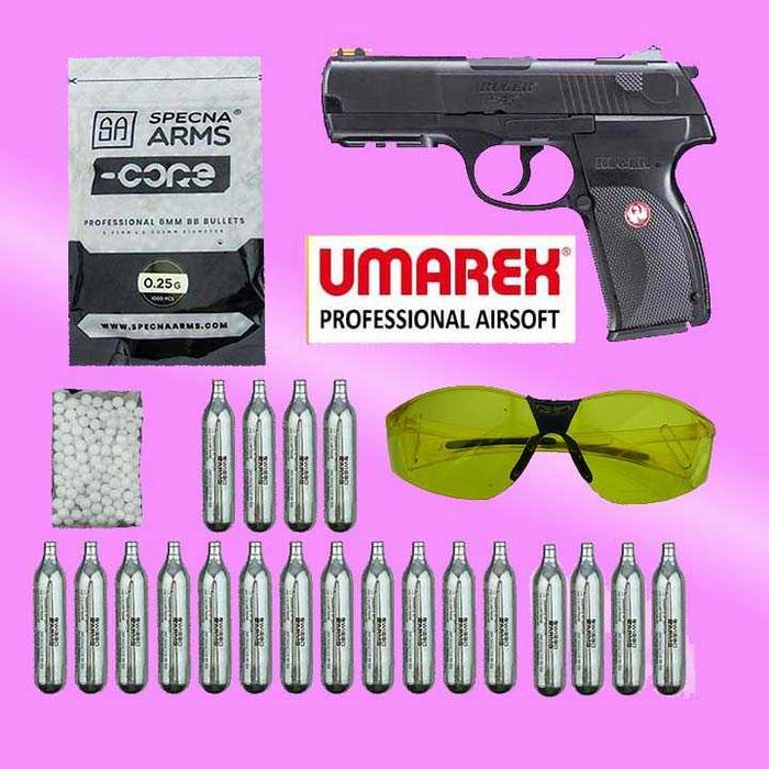 Pistol airsoft Ruger P345 3J puternic  ochelari 20 capsule 1000 bile