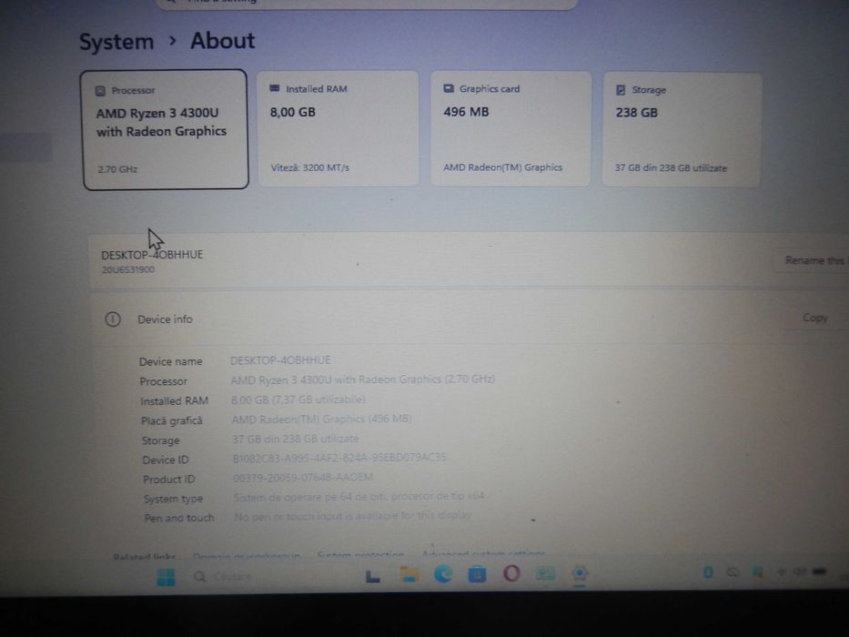 laptop LENOVO THINKPAD L14 GEN 1,ram8gb ddr4,hard ssd nvme m2sata 256gb,stare foarte buna ,an2021