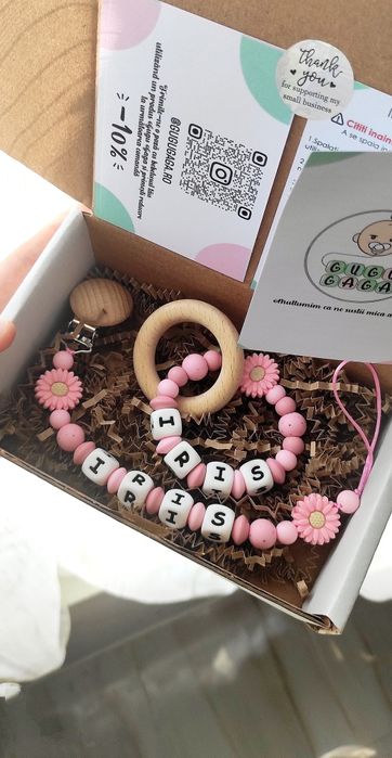 Lanț suzetă personalizat / cadou bebeluși - silicon / colier alăptare