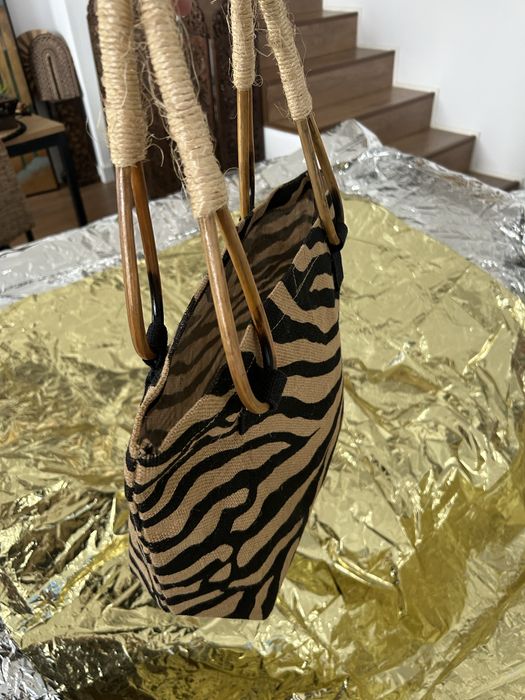 Geanta artizanala unicat,Kenya Safari,maner din bambus si sfoara