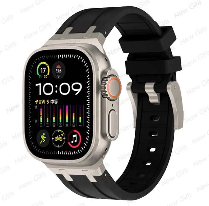Husa Curea Silicon Titaniu Cablu Ceas Apple Watch 6 7 8 9 10 11 ULTRA
