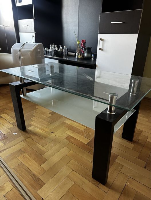 Măsuță de cafea modernă - sticlă securizată și cadru wenge
