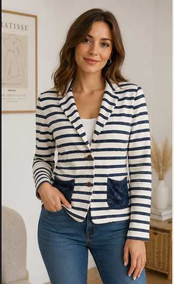 Sacou sport ONLY cu dungi alb-bleumarin 100% bumbac
