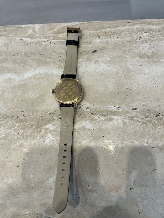 Ceas swarovski negru piele si metal ton gold rose