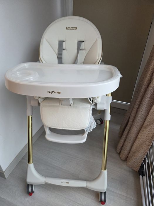 Scaun de masa 2in1 Peg Perego Prima Pappa Zero Follow Me, 0-15 Kg, Gold, Alb/Auriu