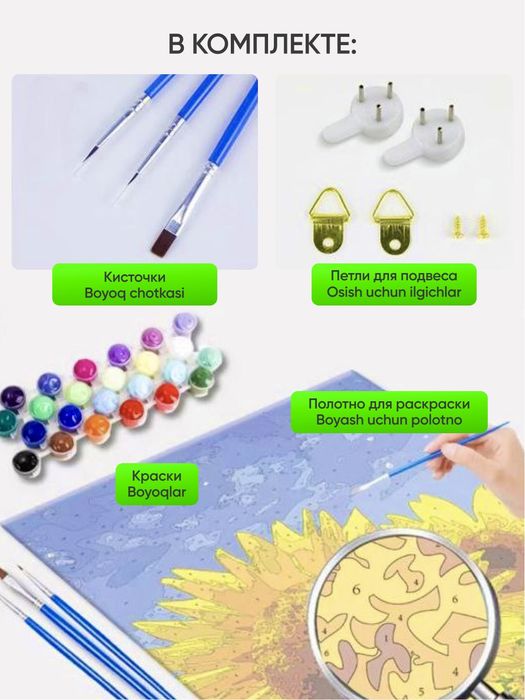 Картина по номерам, полный комплект, Raqamli kartina