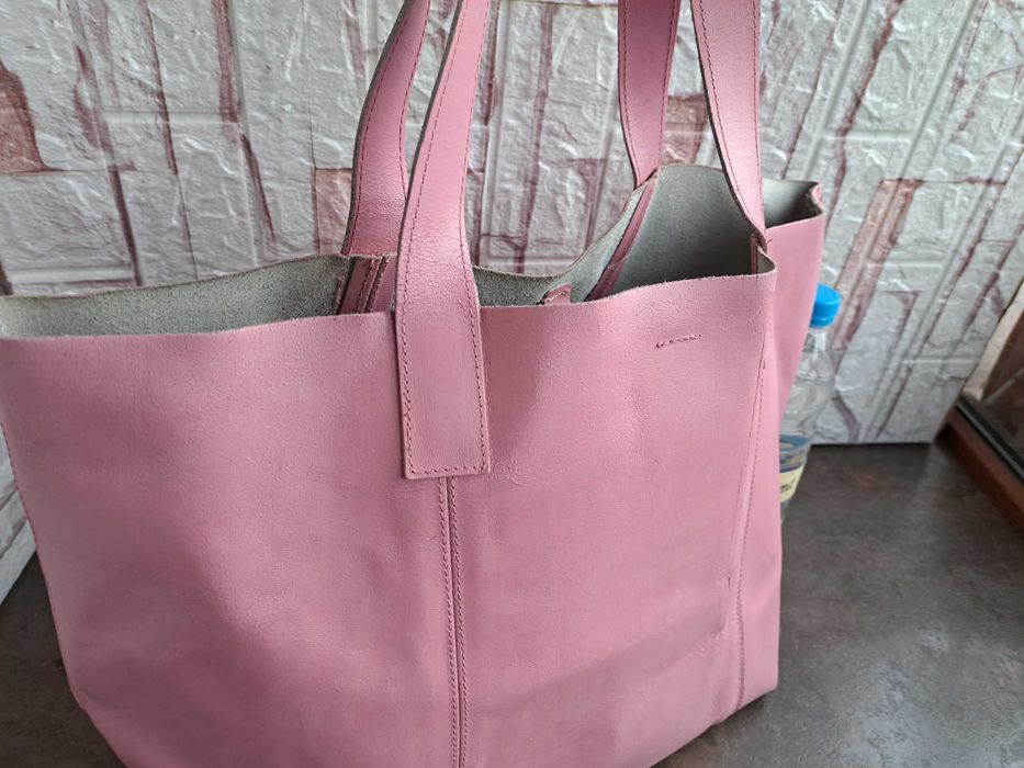 дамска чанта,розова кожена торба-естествена кожа