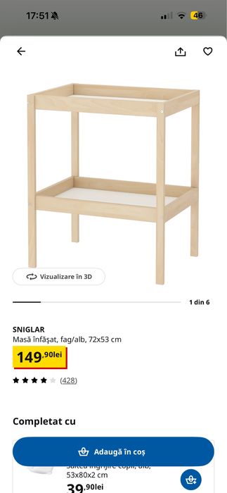 Set bebe IKEA - Patuț + Saltea + masă de înfășat + saltea