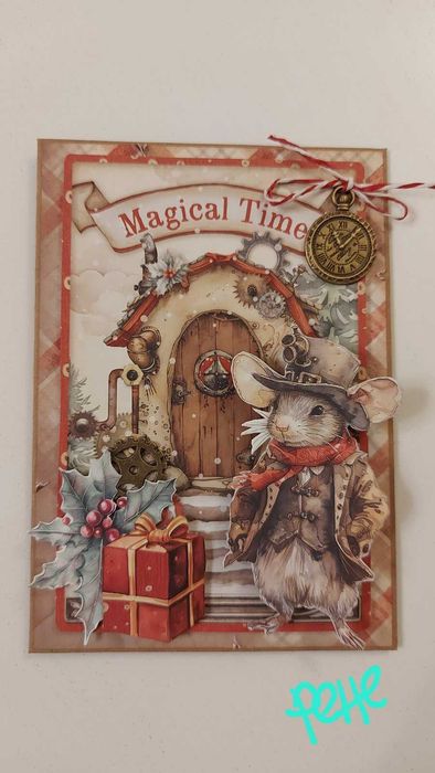 Коледни Стиймпънк картички и изскачаща кутия, Манга, ръчно изработени