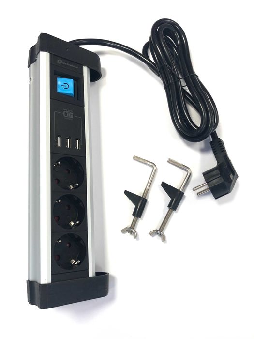 разклонител за бюро с 3 гнезда шуко, 3 USB порта 3.4 A , 2 метра кабел