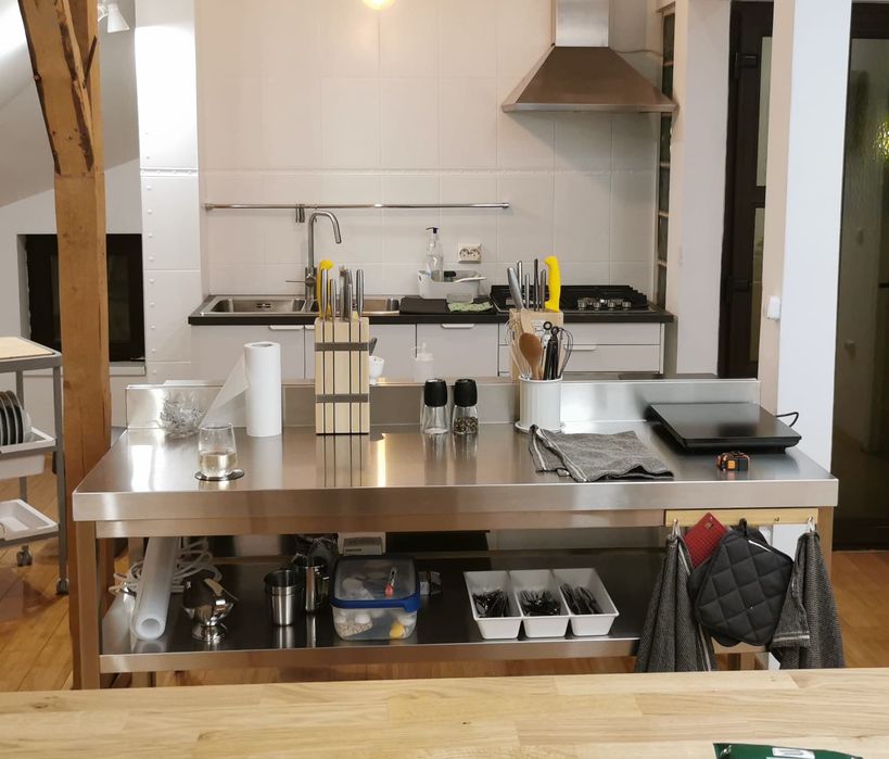 Mese blat de lucru Inox 1.6m cu polita si rebord