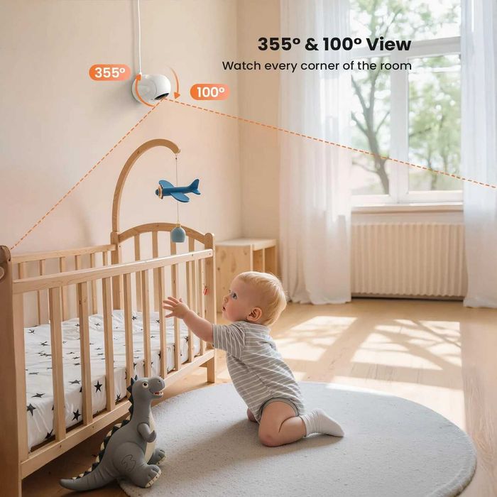 Camera de supraveghere cu monitor pentru bebelusi ieGeek - Baby 5 Acoperire 360°, Vedere Nocturnă