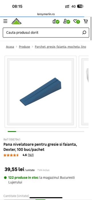 Pana nivelatoare indreptare pentru gresie si faianta, Dexter, 400 buc