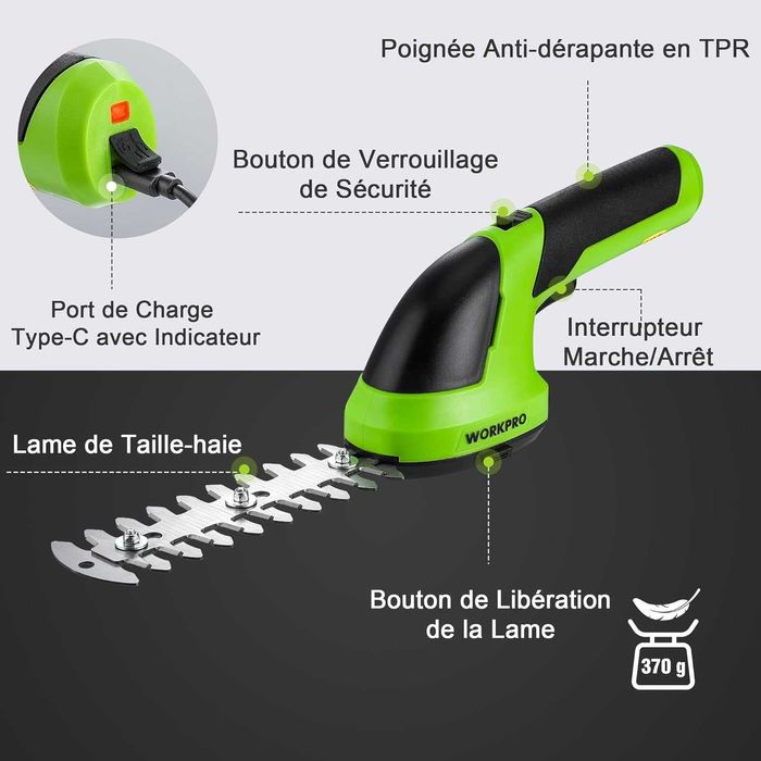 Foarfeca electrica gard viu si iarba WORKPRO 7.2V