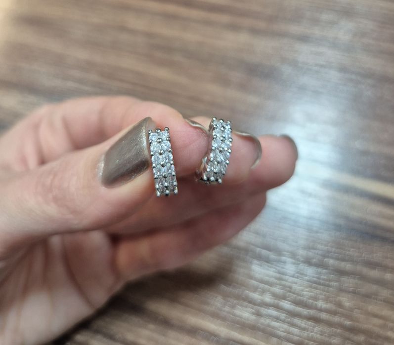 Нови сребърни обици сребърни обеци сребърни халки с цирконий