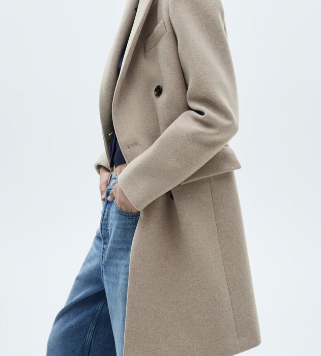 Палто Mango в цвят екрю, размер 34/XS, ново, с етикет