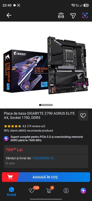 Placa de baza GIGABYTE Z790 AORUS ELITE AX, Socket 1700, DDR5