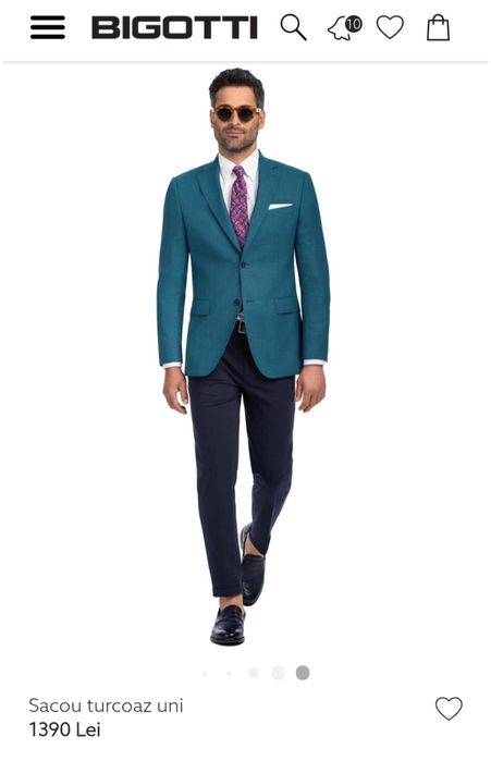 Sacou NOU Bigotti Vitale Barberis Canonico, model Canaletto marimea 48, turcoaz, uni, croi slim, 100% lana