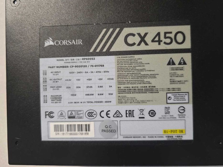 Sursa PC Corsair CX450, 80+ Bronze, 450W, 120 mm, 1 X 6+2 PCI-E, ATX