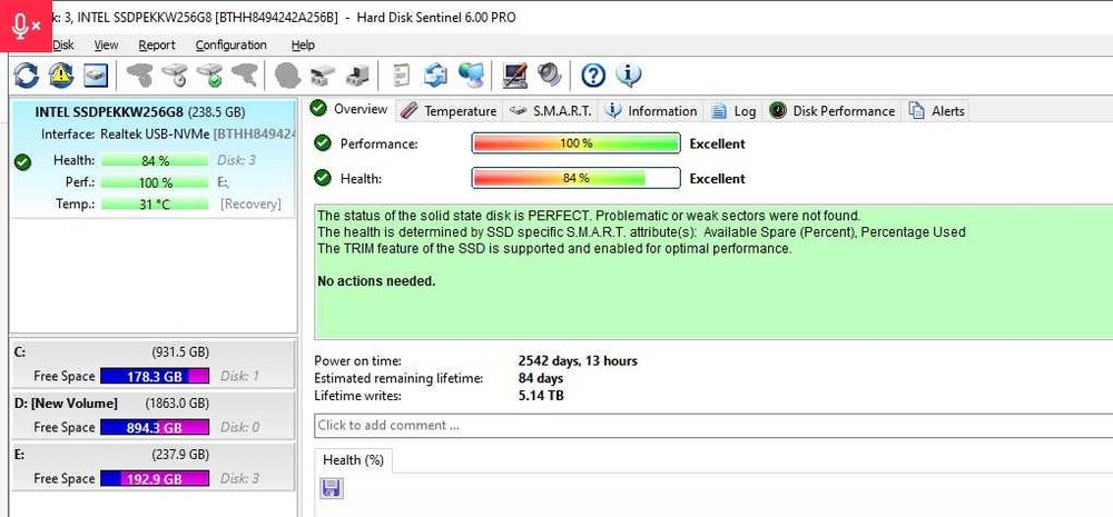 Solid-State Drive SSD Intel 760p Series 256GB M2 NVMe PCIe