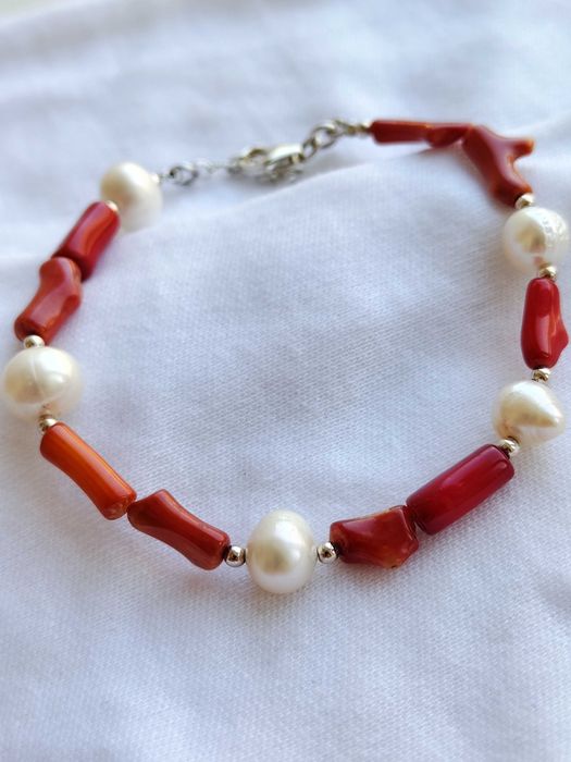 (REZ) 925-Bratara Cu Coral Si Perle