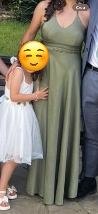 Официална дълга сатенена рокля, зелен цвят/каки