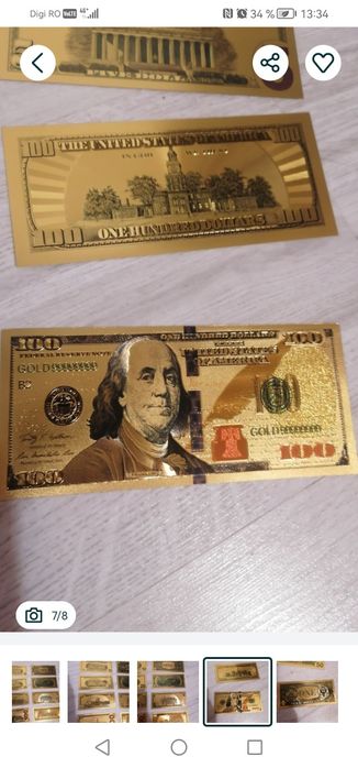 Set 8 bucăți dolari comemorativi, de mare efect, cu folie aurie și imp