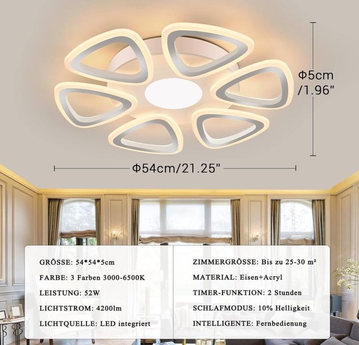 LED Таванна Лампа 54 см, 3000LM, 3000-6500K, 25-30 кв.м  Дистанционно