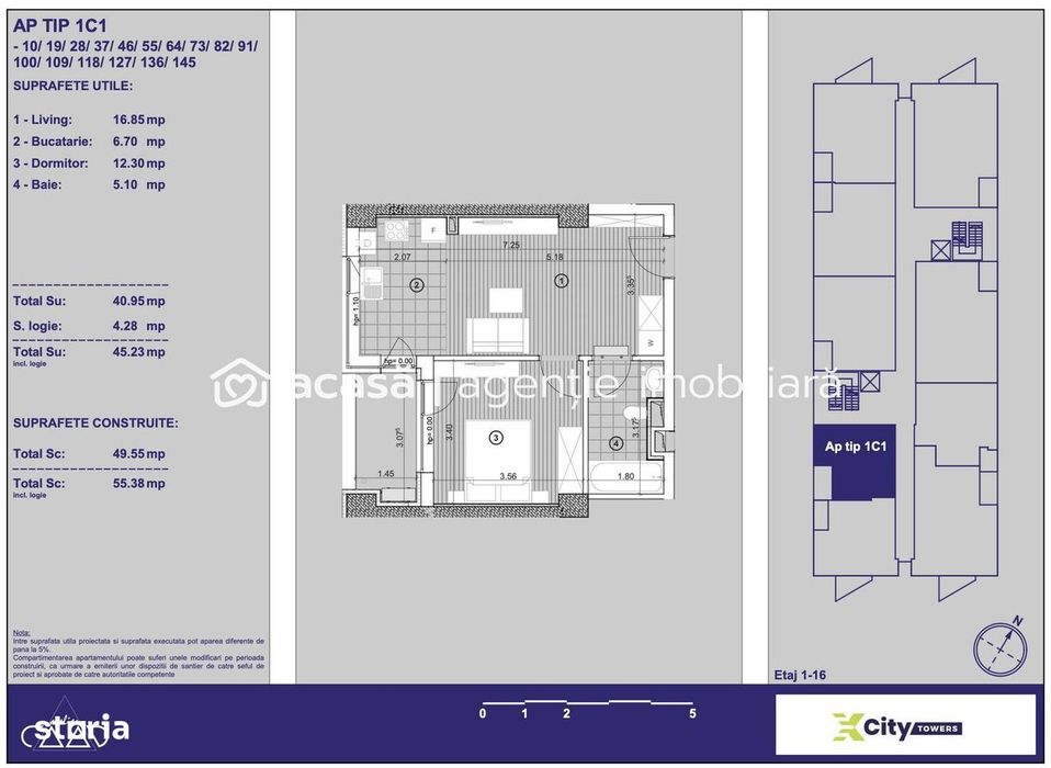 Apartament cu 2 camere in X-city Towers Direct de la dezvoltator