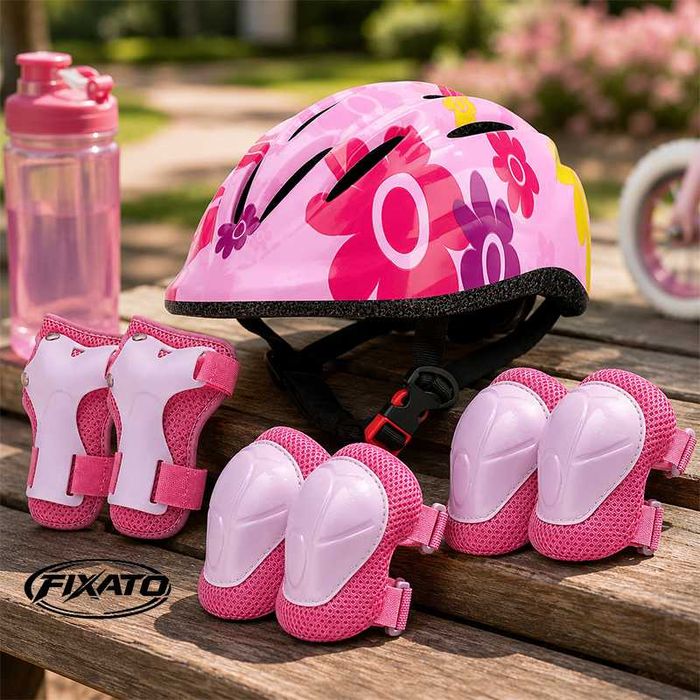 Set Protectie Pentru Copii 7 in 1, Casca cu Marime Reglabila, Genunchiere, Cotiere si Aparatori Incheieturi pentru Bicicleta, Trotineta, Role
