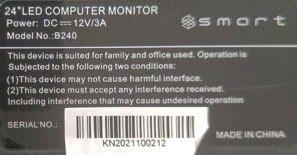 Монитор SMART B240, 24 дюйма, 75 ГЦ, 4мс отклик, FHD